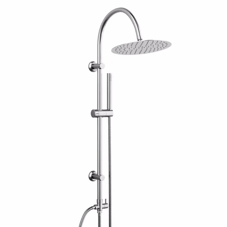 JOHO Colonna Doccia senza Miscelatore, set doccia in acciaio inox con soffione a pioggia rotondo XL D25 cm, asta doccia vintage a forma di U Cromato