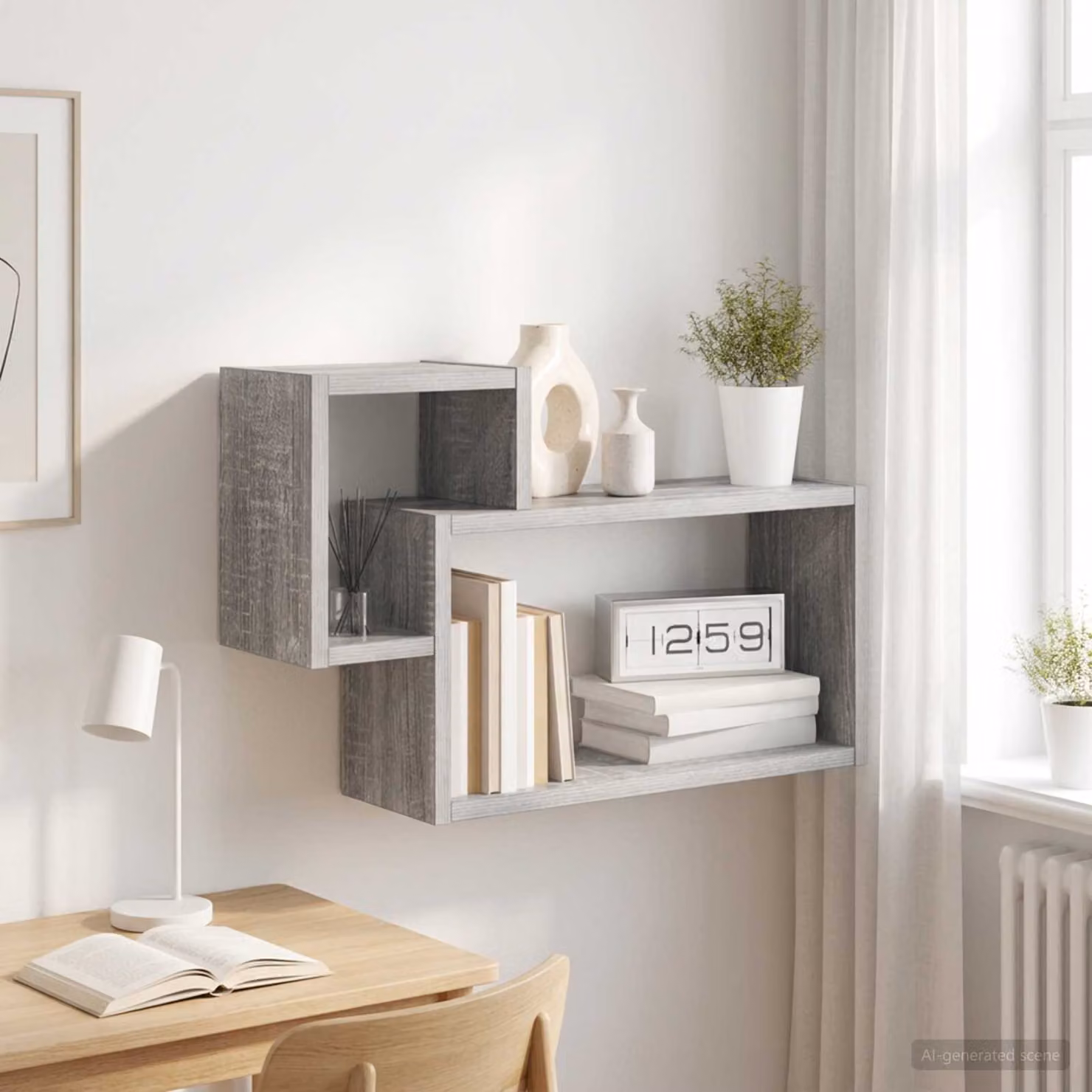 Scaffale da parete moderno vidaXL in finitura Sonoma grigio L: 55 cm, P: 15 cm, H: 35 cm