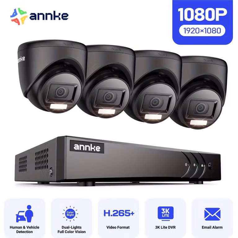 Sistema di sicurezza – Sistema di telecamere – Telecamera di sorveglianza – DVR a 8 canali – Rilevamento tramite intelligenza artificiale – Visione notturna