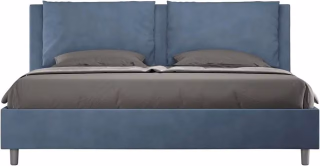 Letto matrimoniale king size Antea imbottito in microfibra blu L 210 cm x P 190 cm