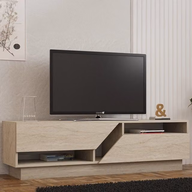Spilinga, Mobile Porta tv 2 Ripiani, 160x40x45h cm Beige Marmo