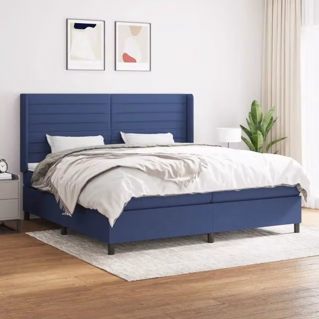 Letto Ibrido vidaXL con Giroletto a Molle e Materasso in Tessuto Blu e Bianco L/P/H: 200 x 200 x 25 cm – 1