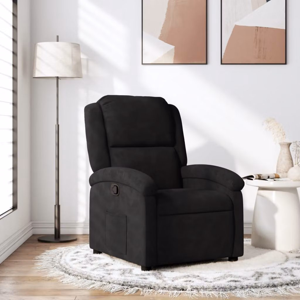 vidaXL Poltrona reclinabile in velluto nero con braccioli e struttura in legno e metallo – 1