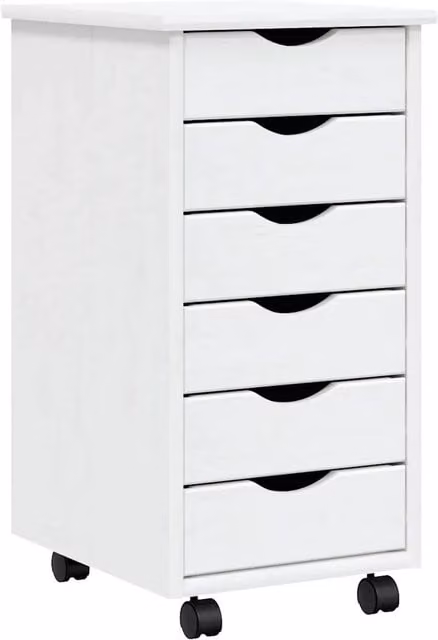 Mobiletto con cassetti su ruote in legno di pino bianco design rustico L: 34 cm, P: 39 cm, H: 65,5 cm