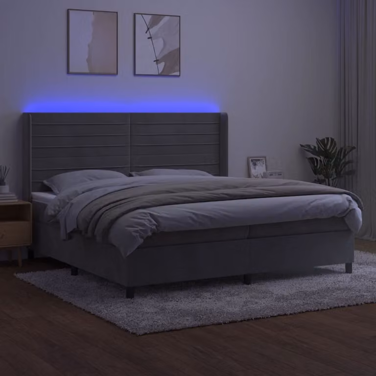 Maison Exclusive - Letto a Molle Materasso e LED Grigio Chiaro 200x200 cm Velluto