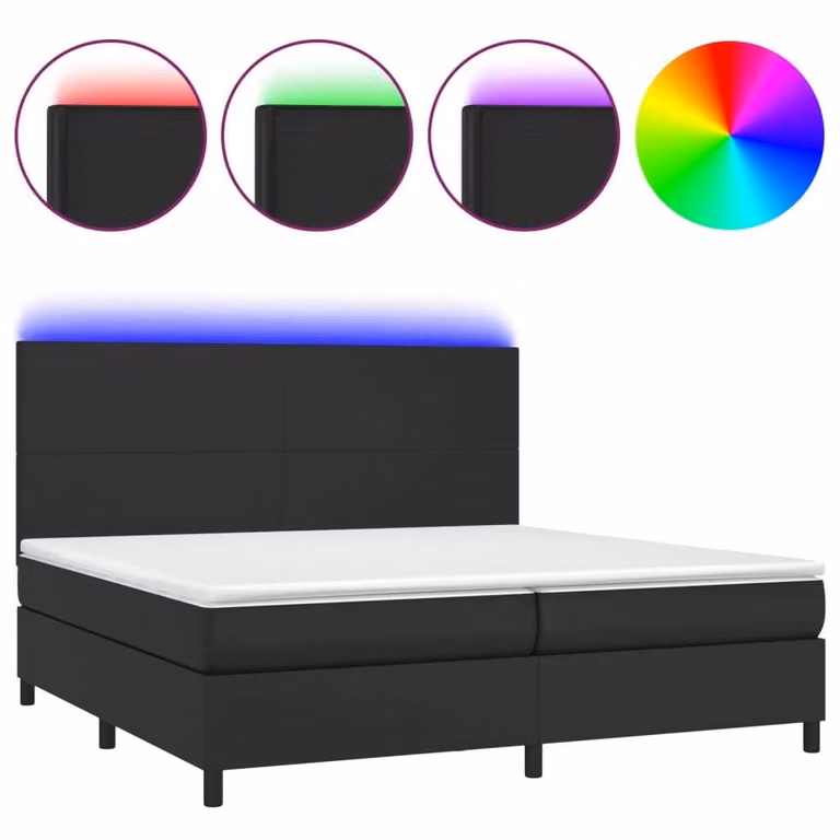 Giroletto a Molle con Materasso e LED Nero 200x200cm Pelle finta
