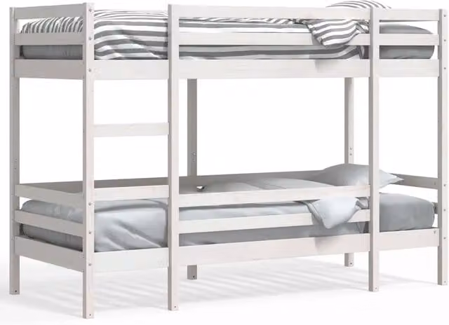 Letto singolo | Letto per adulti | Letto a Castello Bianco 90x200 cm in Legno Massello di Pino