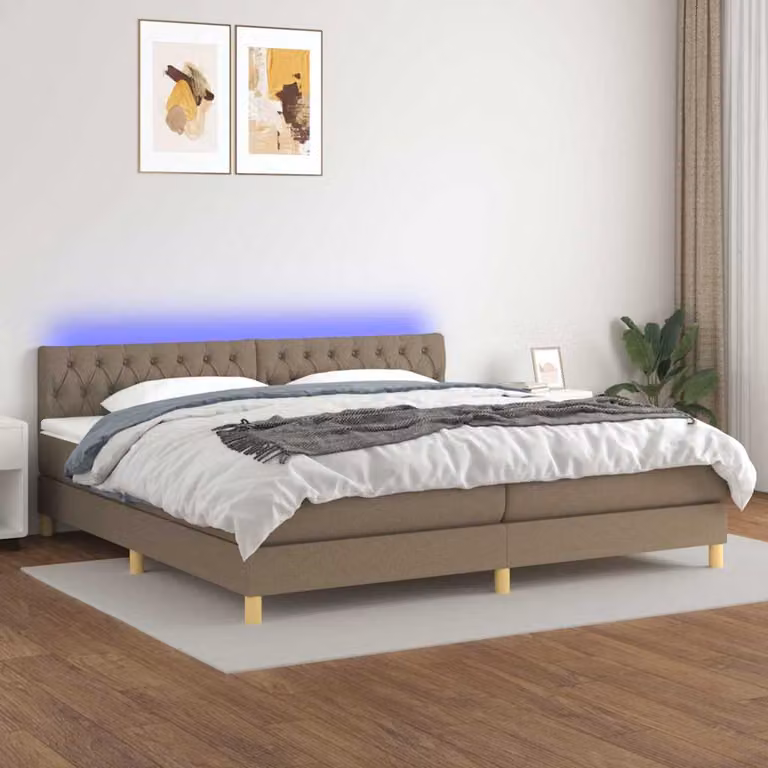 Letto Ibrido con Materasso a Molle Insacchettate vidaXL, Colore Tortora, con Illuminazione LED e Porta USB, L/P: 200 x 200 cm