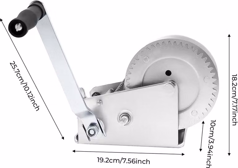 Verricello manuale - Verricello manuale - Forza di trazione max. 1588 kg - Rapporto di trasmissione 4:1/8:1 - Struttura in acciaio - Per autocarri, rimorchi, barche - Argento