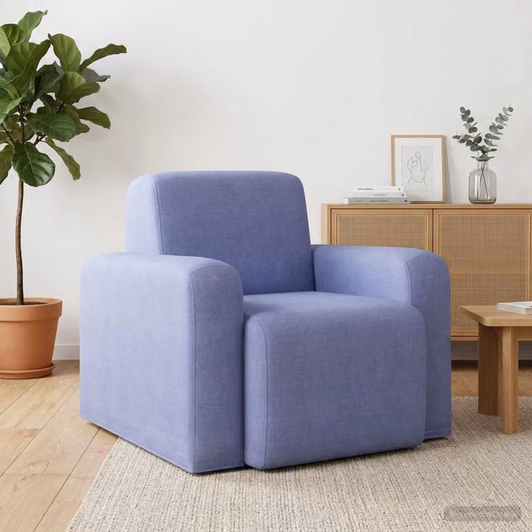 Poltrona moderna vidaXL in tessuto blu con braccioli per soggiorno e camera da letto
