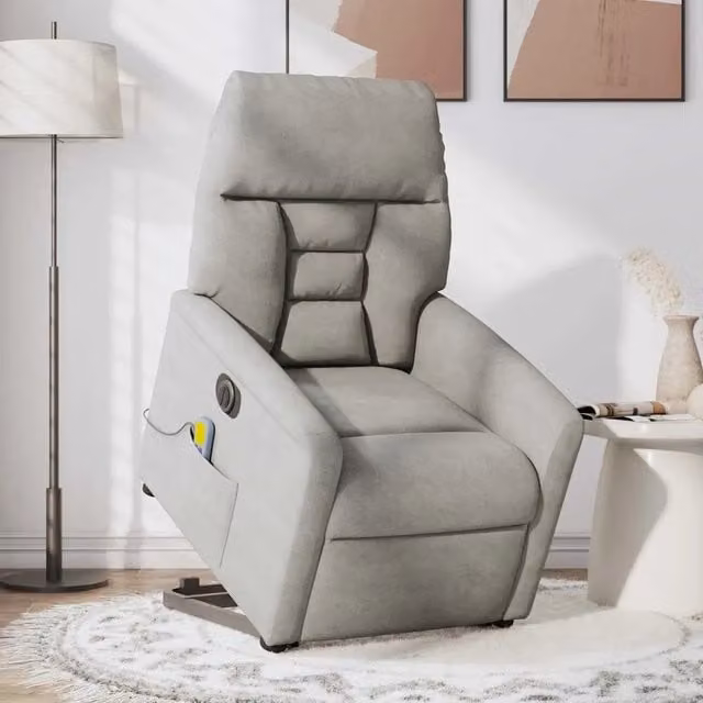 Poltrona a Rialzo Reclinabile con Assistenza Elettrica vidaXL in Microfibra Grigia per Senior – 1