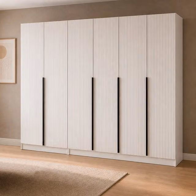 Armadio Kale Veriaffari a 6 ante battenti con effetto cannettato bianco e nero, L: 270 cm, P: 52 cm, H: 210 cm – 1