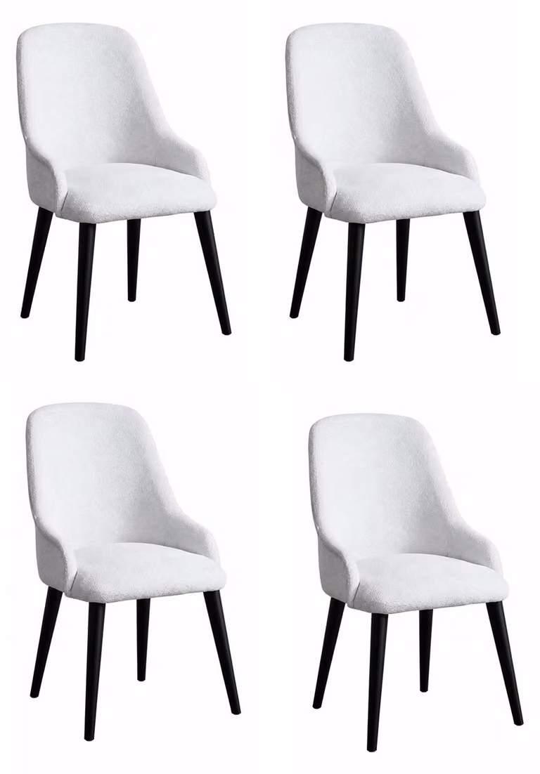 Set di sedie bianche, con seduta imbottita, ideale per la sala da pranzo. Sedia in tessuto