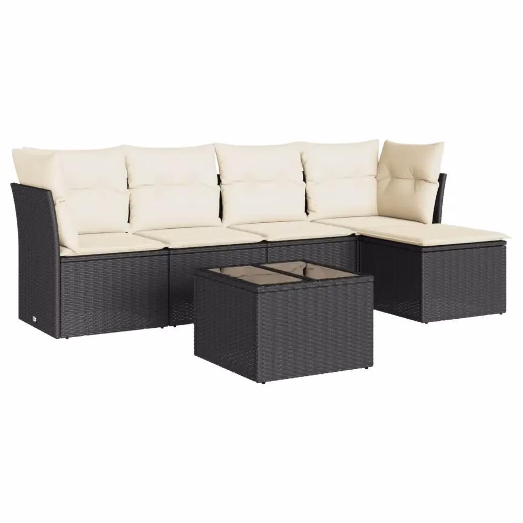 vidaXL Set Divano da Giardino a L in Polyrattan Nero con Cuscini e Tavolino da Esterno – 2