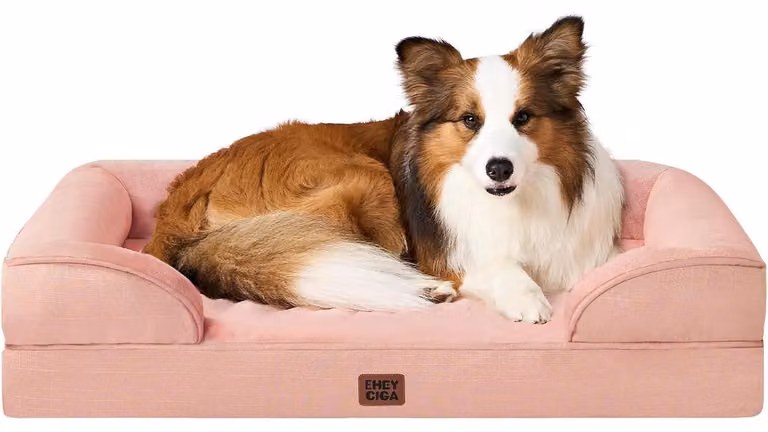 Cuccia ortopedica per cani, con memory foam, dimensioni 104x69 cm, lavabile, impermeabile, antiscivolo, con bordo rialzato, colore rosa