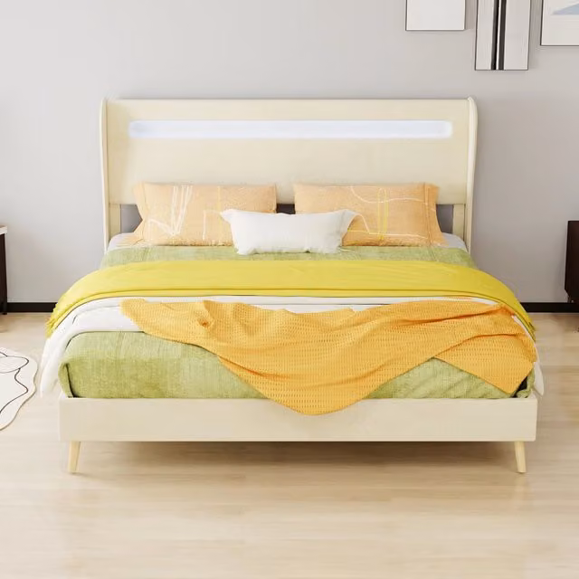 letto imbottito tessuto metallo beige 160 x 200 cm