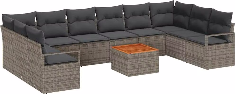 Set Divano da Giardino con cuscino 11 pcs Grigio polyrattan