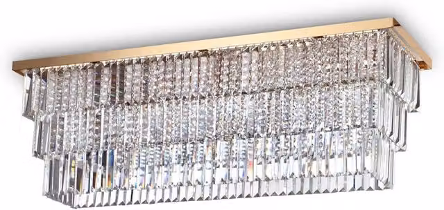 Plafoniera Moderna Ideal Lux Martinez in Metallo Oro e Cristallo Trasparente con 8 Luci E14