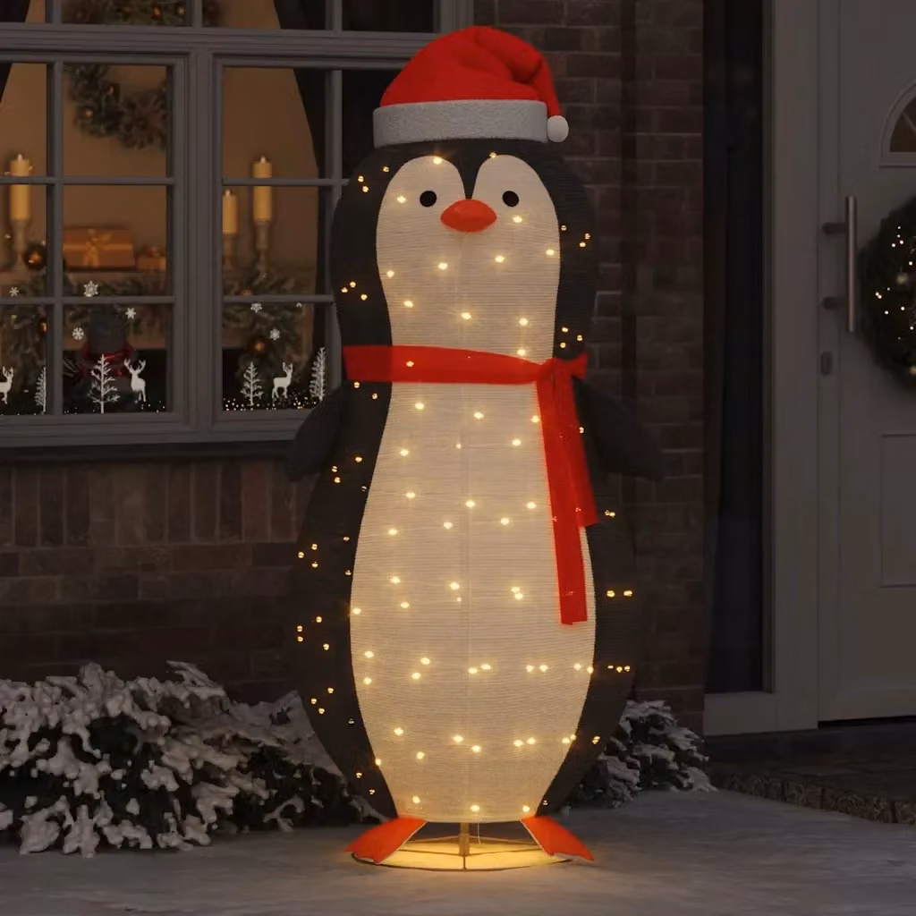 Figura di pinguino di neve decorazione natalizia bianca con LED luce calda in tessuto CFW9166237 L: 78 cm, H: 178 cm – 2