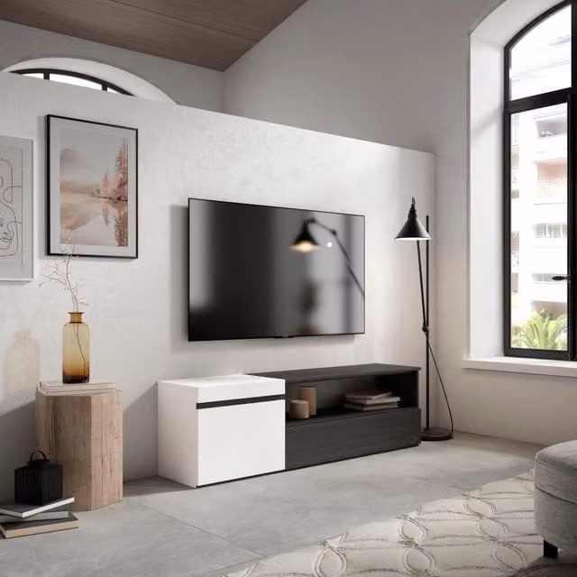 Mobile TV Soggiorno, 150x35x45cm, Per TV fino a 65", Mobile Soggiorno, Bianco e nero RF2445