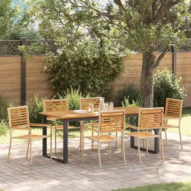 Set da Pranzo per Giardino 7 pz Beige Legno di Acacia Massello 3365468