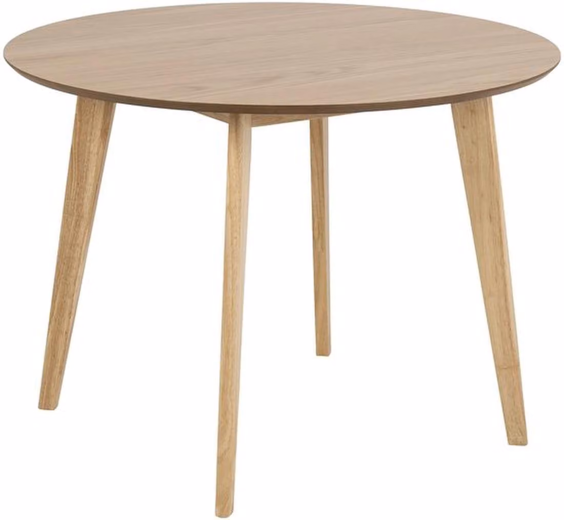 Tavolo da pranzo rotondo Azomor effetto rovere per quattro persone dal look retrò