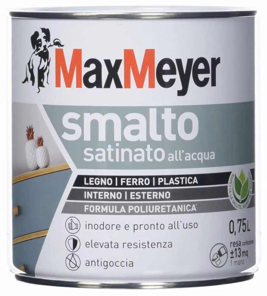Max Meyer Smalto Satinato Bianco 0,75 l - Vernice Multiuso per Legno e Ferro