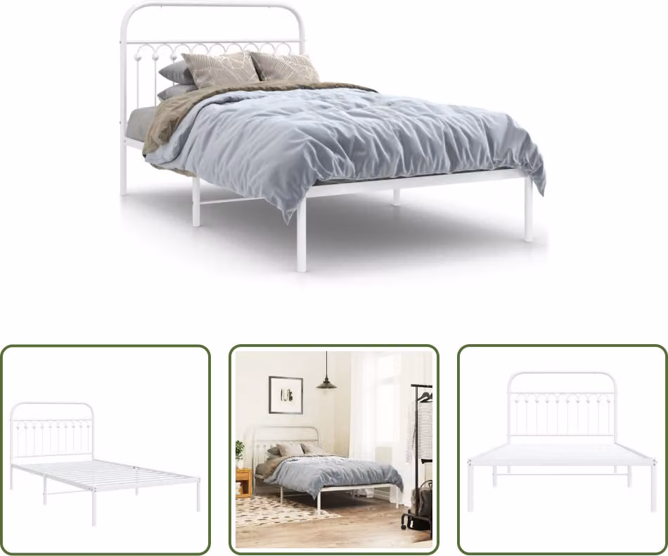 The Living Store Struttura letto con testiera in metallo bianco 107x203 cm