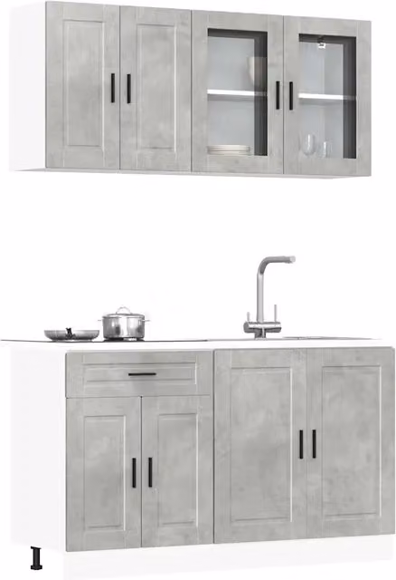 Set Mobili da Cucina 4 pz Porto Grigio Cemento in Truciolato 3314875