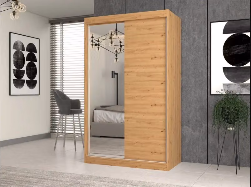Armadio moderno IGA 120 A/B con ante scorrevoli e specchio, finitura rovere marrone opaco, L: 120 cm – 2