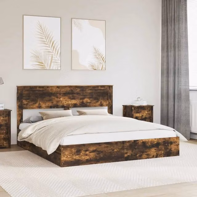 Letto con Contenitore con cassetto Rovere fumé 180 x 200 cm 3409896