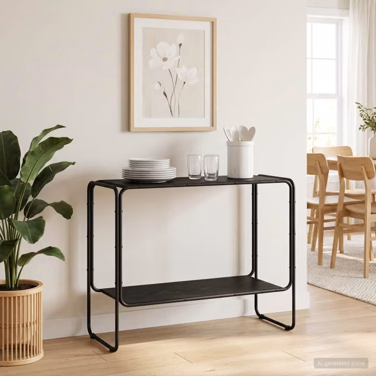 Credenza stile industrial vidaXL in legno MDF e metallo, colore nero, L: 93.5 cm, P: 38 cm, H: 75 cm