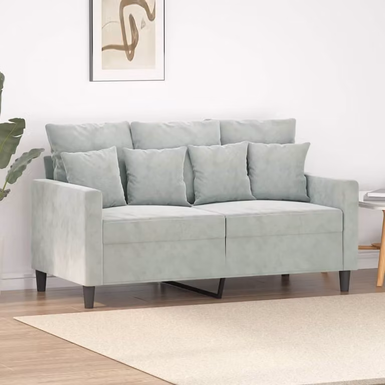 Divano a due posti, colore grigio chiaro, rivestito in velluto, dimensioni 120 cm