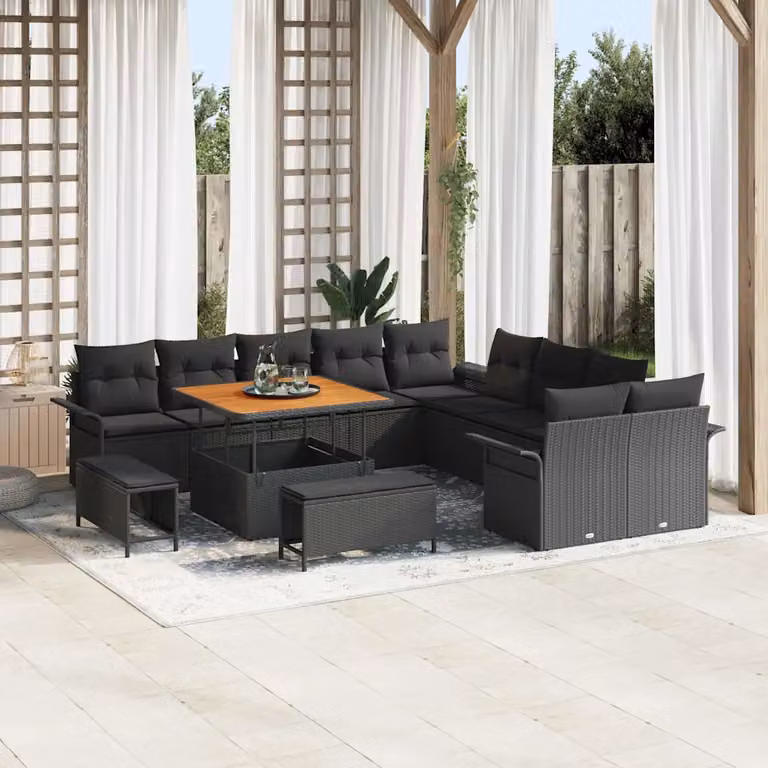 Set Divano da Giardino vidaXL 13 Pezzi con Cuscini Nero