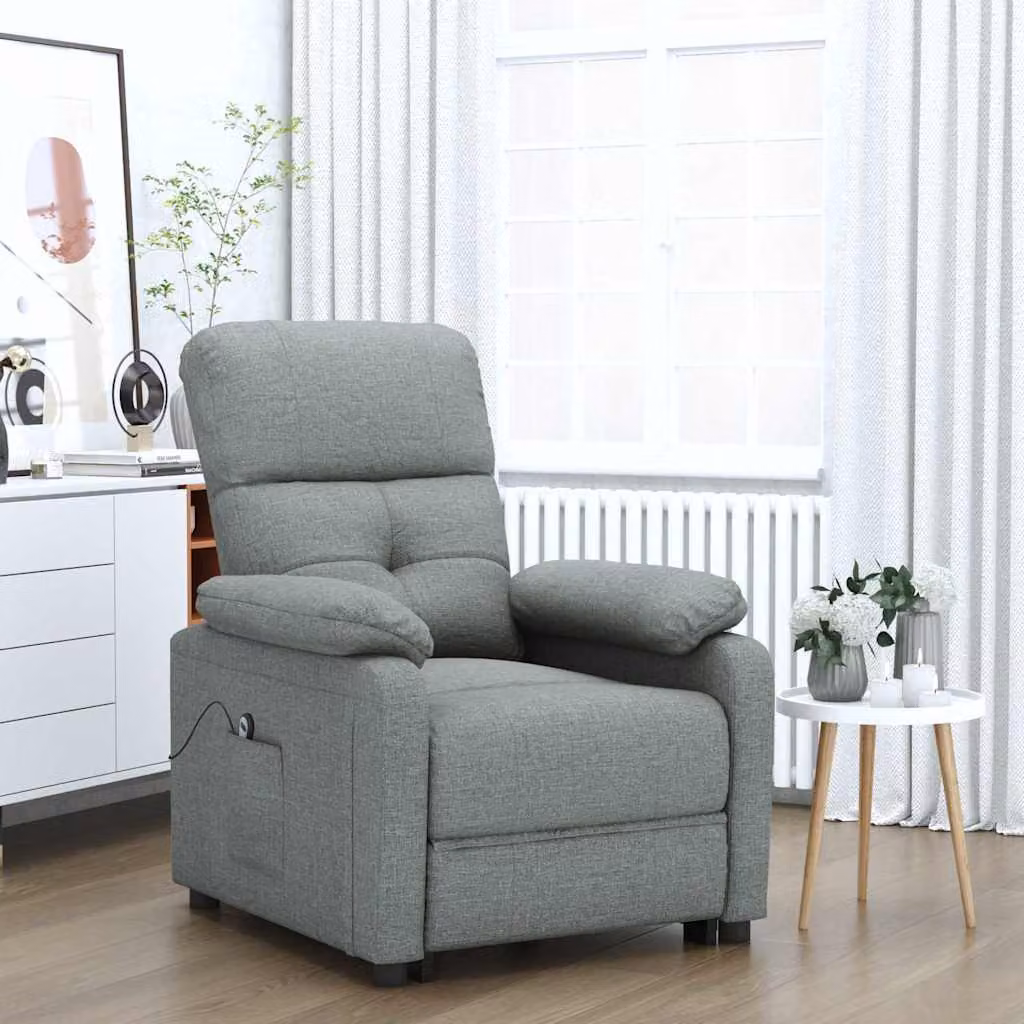 Poltrona elettrica reclinabile vidaXL in tessuto grigio con braccioli e struttura moderna