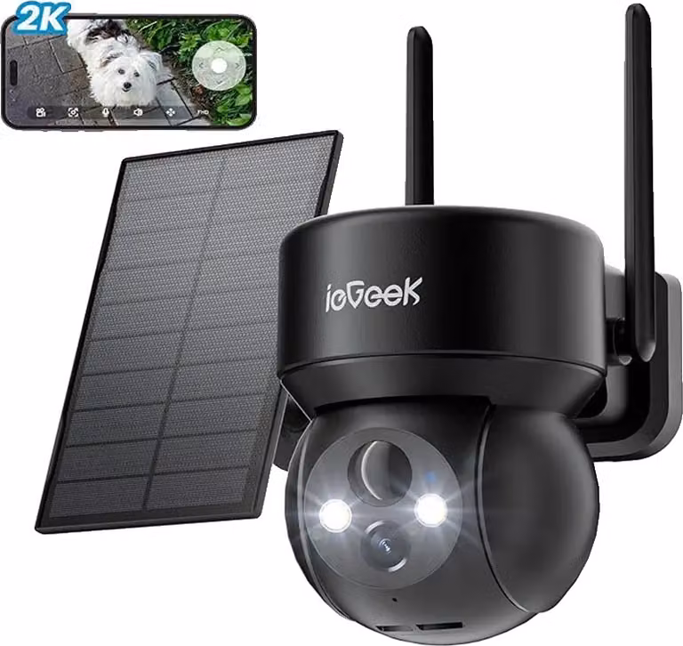 Telecamera di sicurezza solare wireless per esterni, risoluzione HD 2K, visione notturna fino a 10 metri, rilevamento del movimento