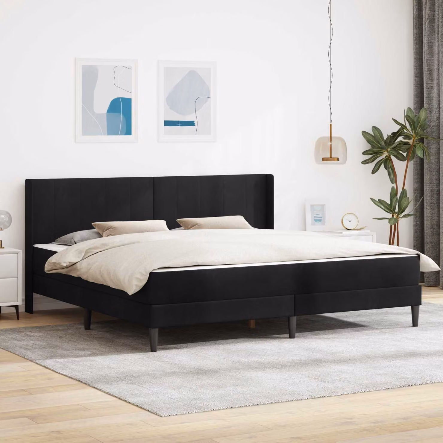vidaXL Letto Moderno con Materasso in Velluto Nero L: 180 cm, P: 200 cm, H: 96 cm
