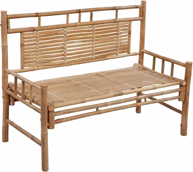Panchina da giardino in bambù con cuscini color marrone e verde, larghezza: 120 cm