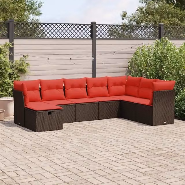 Set di Divani da Giardino vidaXL 8 pz in Polyrattan Marrone con Cuscini e Ottoman – 1
