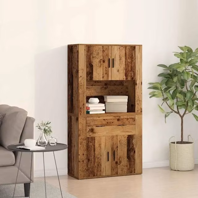 Highboard vidaXL in stile rustico color marrone con ante e ripiani, L: 80 cm, P: 33 cm, H: 150 cm
