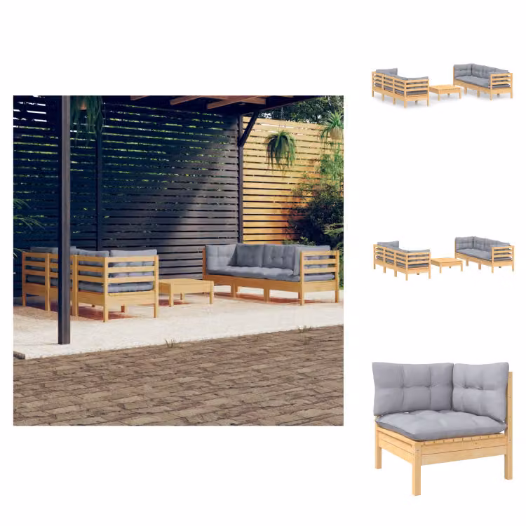 vidaXL set da salotto da giardino 7 pezzi con cuscini grigi in legno di pino - Set di mobili da giardino