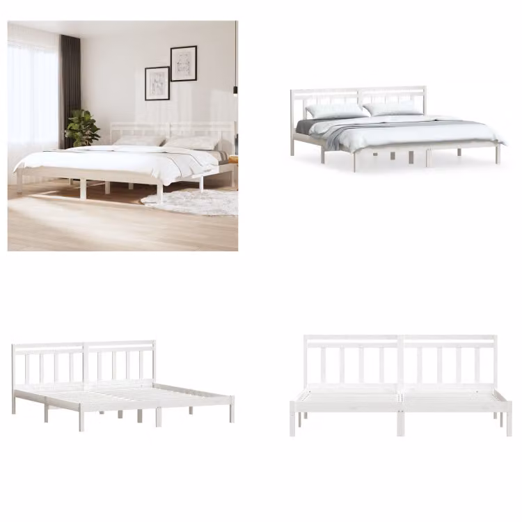vidaXL Letto in legno massiccio di pino bianco 160x200 cm - struttura letto - letto - letto - letto in legno massiccio