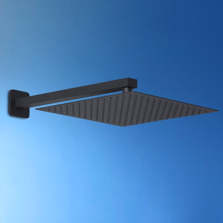 JOHO Soffione Doccia a Pioggia Braccio Doccia Parete Soffione con Braccio Doccia in Acciaio Inox Docce Fisse Getti Quadrato 30x30cm Braccio 37 cm Nero