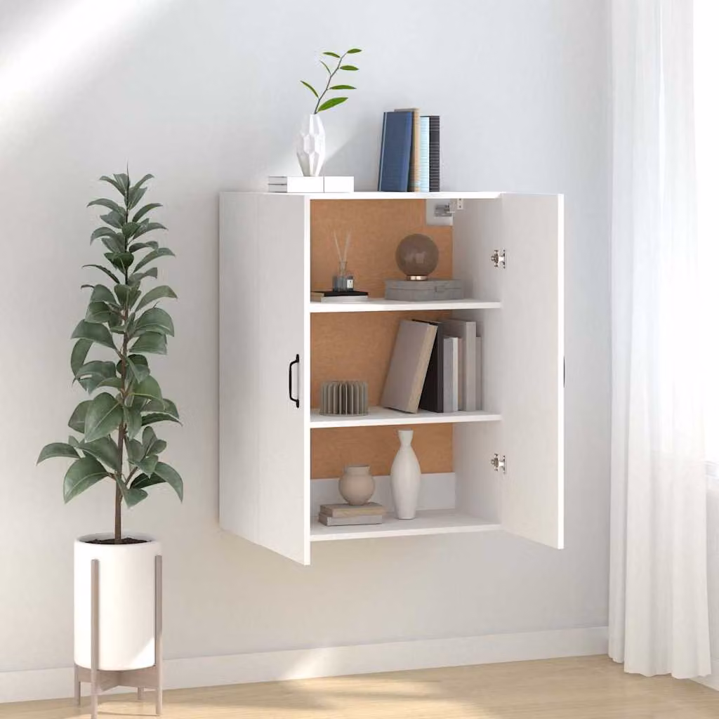 Pensile da parete vidaXL Bianco Opaco in Legno MDF con Ante a Battente L: 69,5 cm, P: 34 cm, H: 90 cm