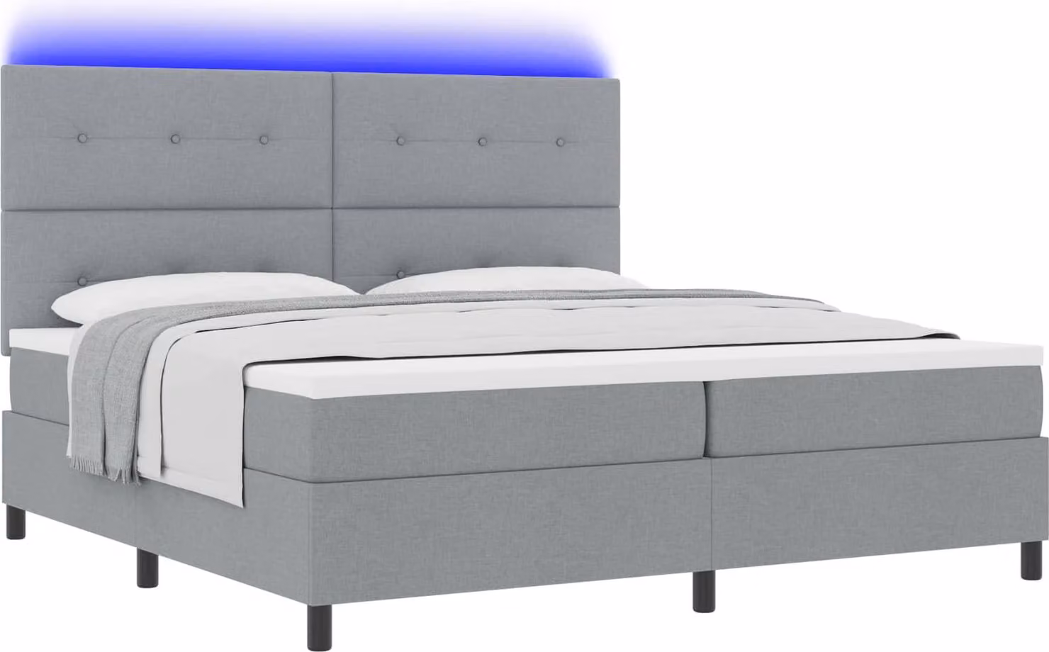 Letto boxspring con strisce luminose a LED, grigio chiaro, 200 x 200 cm, rivestimento in tessuto