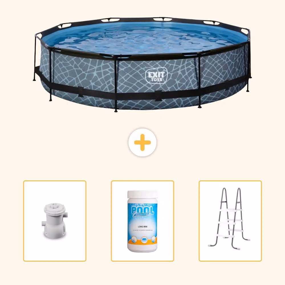 Piscina a sfioro "Exit Pool Rund" - Design effetto pietra - 360x76 cm - 4 pezzi - Modello SCB96