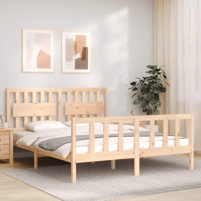 Giroletto vidaXL in legno massello di pino naturale per camera da letto, L/P/H: 200 x 160 x 30 cm