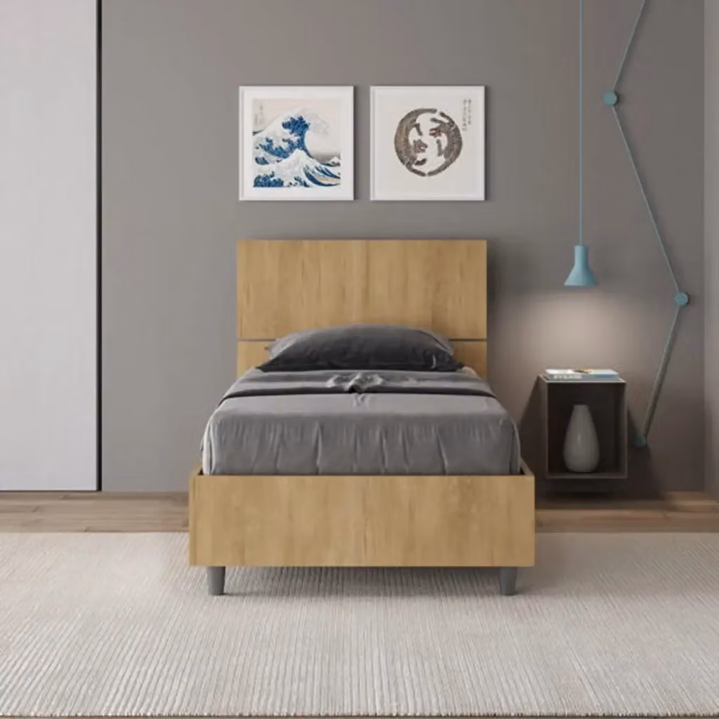 Letto singolo Ityhome senza rete con testata dritta, colore bianco frassino, L/P/H: 80 x 200 x 102 cm – 2