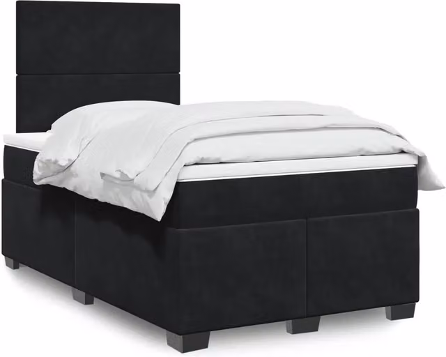 Letto Ibrido vidaXL con Giroletto a Molle e Materasso in Velluto Nero e Bianco L/P: 120 x 200 cm – 1