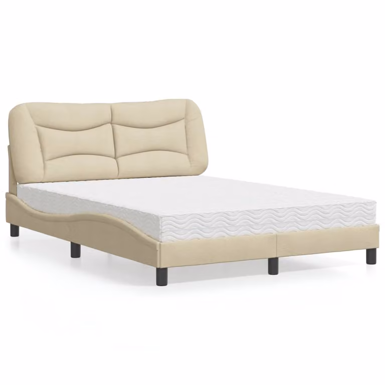 Letto con Materasso Hvar vidaXL in Tessuto Beige e Bianco L/P/H: 120 x 200 cm